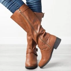 Qupid Shoes Newest Arrivals Belted Criss Cross Riding Boots