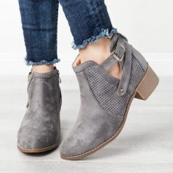 AMS Shoes Newest Arrivals Belted Pinhole Ankle Booties