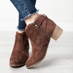 AMS Shoes Newest Arrivals Belted Pinhole Ankle Booties