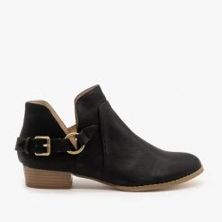 AMS Shoes Belted Side Cutout Booties