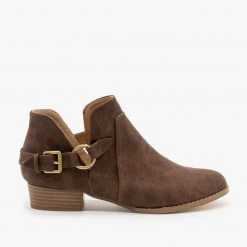 AMS Shoes Belted Side Cutout Booties