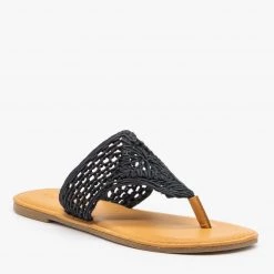 Bamboo Shoes Black Crochet Flip Flops