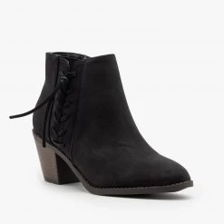 Mata Black Faux Suede Lace Up Detail Booties
