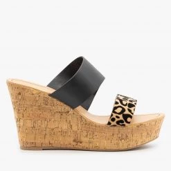 Qupid Shoes Black Leopard Cork Wedges