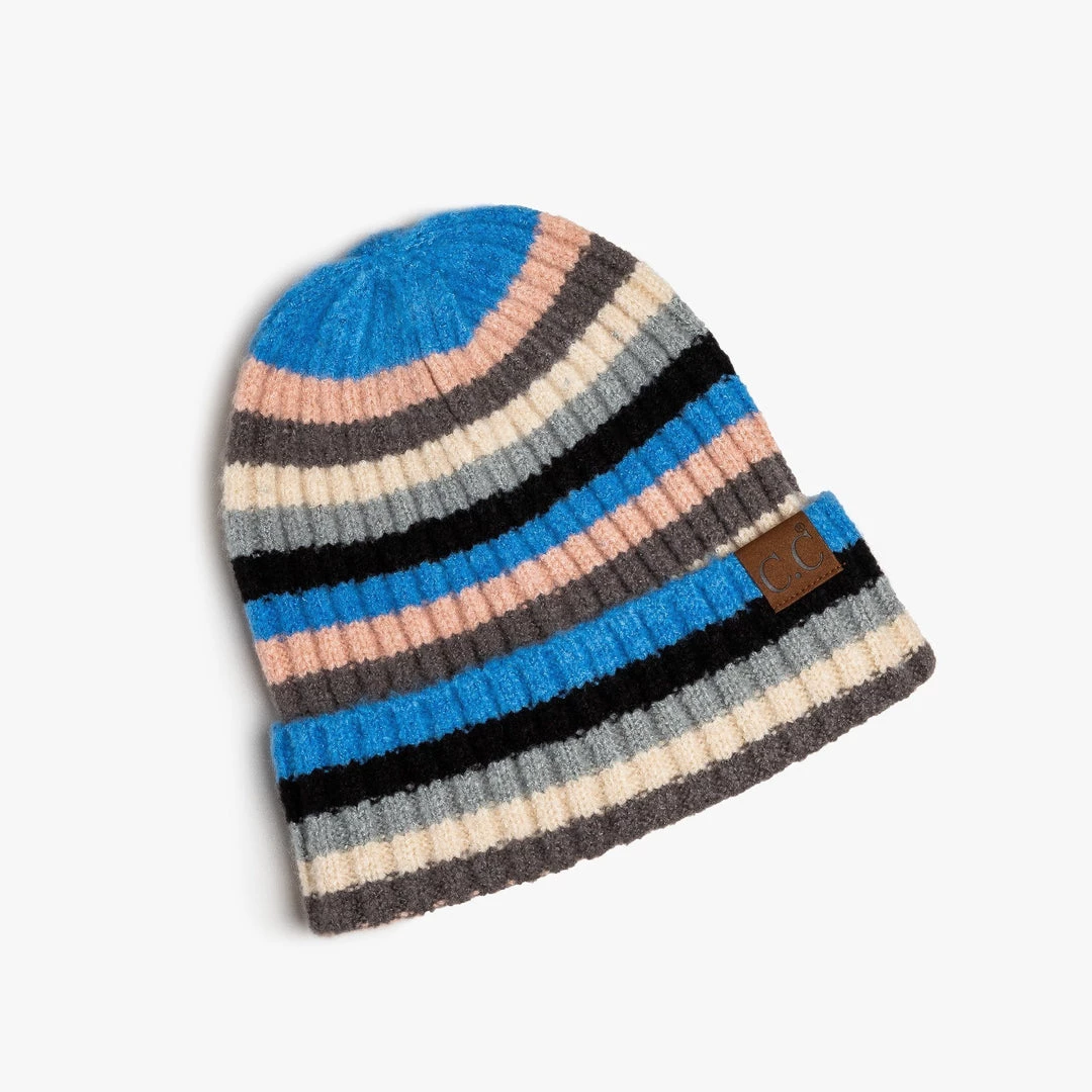 Shoetopia Blue Multi-Striped Cuffed CC Beanie 1 Shoetopia Blue Multi-Striped Cuffed CC Beanie