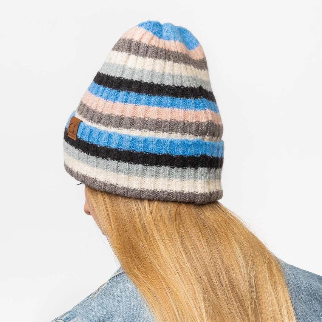 Shoetopia Blue Multi-Striped Cuffed CC Beanie 2 Shoetopia Blue Multi-Striped Cuffed CC Beanie