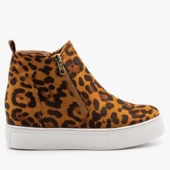 Nature Breeze Bold Leopard Sneaker Wedges Newest Arrivals