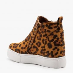 Nature Breeze Bold Leopard Sneaker Wedges Newest Arrivals