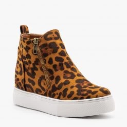 Nature Breeze Bold Leopard Sneaker Wedges Newest Arrivals