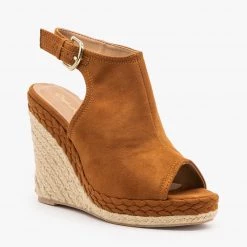 Qupid Shoes Newest Arrivals Braid And Espadrille Trimmed Wedge Sandals