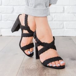 Qupid Shoes Braided Criss Cross Strap Heels