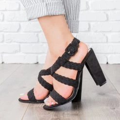 Qupid Shoes Braided Criss Cross Strap Heels