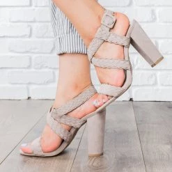 Qupid Shoes Braided Criss Cross Strap Heels