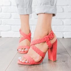 Qupid Shoes Braided Criss Cross Strap Heels