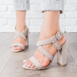 Qupid Shoes Braided Criss Cross Strap Heels