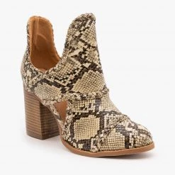 Mata Newest Arrivals Braided Trim Snakeskin Cutout Booties