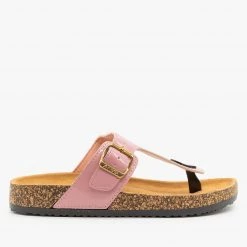 Anna Shoes Bubblegum Pink Buckled Cork Slides Newest Arrivals