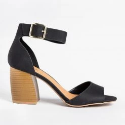 Qupid Shoes Buckle Ankle Strap Chunky Heels