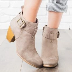 Qupid Shoes Buckled Chunky Heel Booties