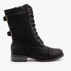 Wild Diva Shoes Buckled Classic Combat Boots Newest Arrivals