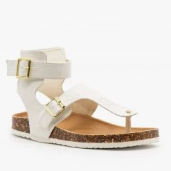 Qupid Shoes Buckled Crocodile Cork Slides Newest Arrivals