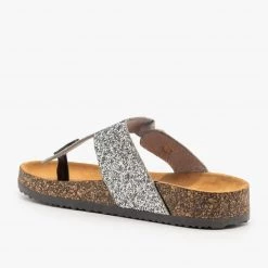 Anna Shoes Buckled Glitter Cork Sandals Newest Arrivals