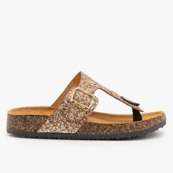 Anna Shoes Buckled Glitter Cork Sandals Newest Arrivals
