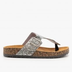 Anna Shoes Buckled Glitter Cork Sandals Newest Arrivals