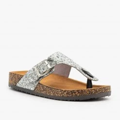 Anna Shoes Buckled Glitter Cork Sandals Newest Arrivals