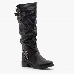 Fashion Focus Buckled Slouchy Riding Boots Newest Arrivals