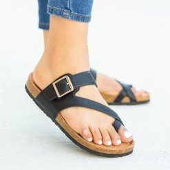 Bamboo Shoes Buckled Strap Toe-Hold Cork Slides
