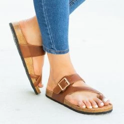 Bamboo Shoes Buckled Strap Toe-Hold Cork Slides