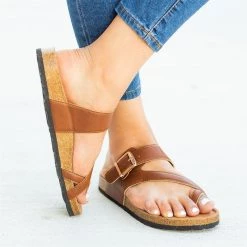 Bamboo Shoes Buckled Strap Toe-Hold Cork Slides