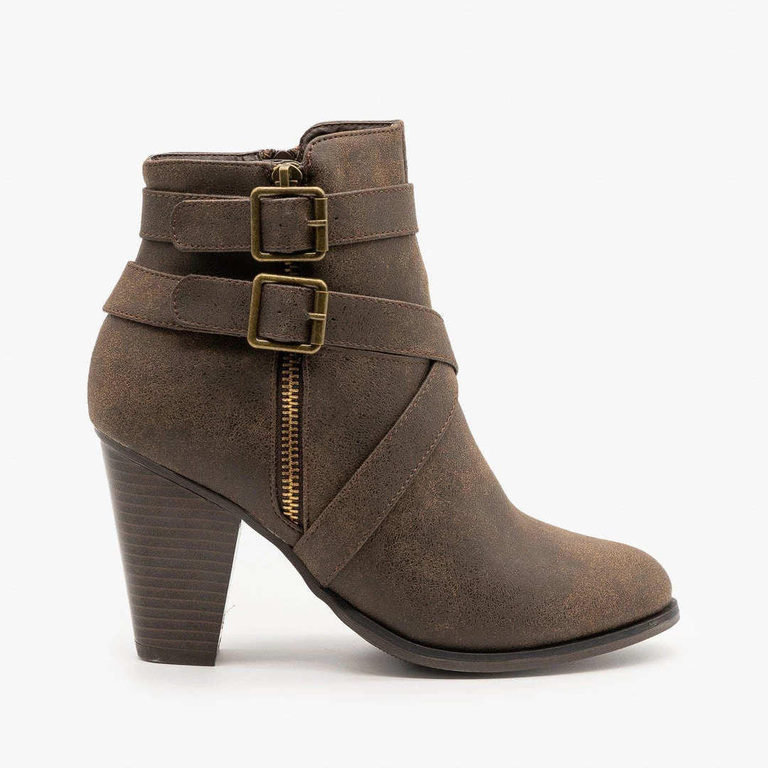 Forever Newest Arrivals Burnished Cross Strap Booties FINAL SALE 4 Forever Newest Arrivals Burnished Cross Strap Booties FINAL SALE