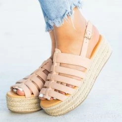 Qupid Shoes Caged Espadrille Flatforms