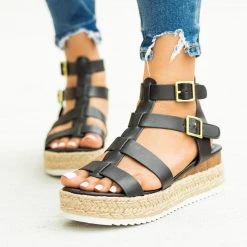 Soda Shoes Newest Arrivals Caged Gladiator Espadrille Flatform Wedges