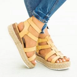 Soda Shoes Newest Arrivals Caged Gladiator Espadrille Flatform Wedges