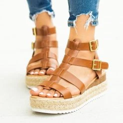 Soda Shoes Newest Arrivals Caged Gladiator Espadrille Flatform Wedges