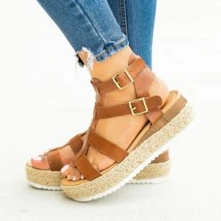Soda Shoes Newest Arrivals Caged Gladiator Espadrille Flatform Wedges