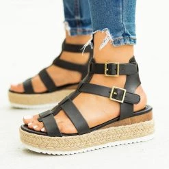 Soda Shoes Newest Arrivals Caged Gladiator Espadrille Flatform Wedges