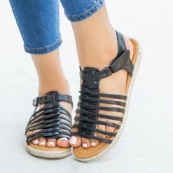 Qupid Shoes Caged Gladiator Espadrille Sandals