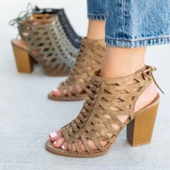 Qupid Shoes Caged Lace-Up Diva Heels