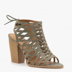 Qupid Shoes Caged Lace-Up Diva Heels