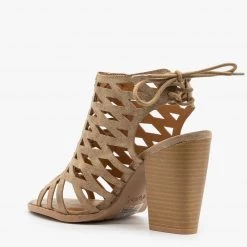 Qupid Shoes Caged Lace-Up Diva Heels