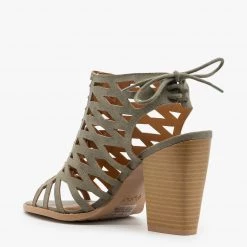 Qupid Shoes Caged Lace-Up Diva Heels