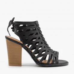 Qupid Shoes Caged Lace-Up Diva Heels