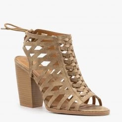Qupid Shoes Caged Lace-Up Diva Heels