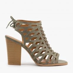 Qupid Shoes Caged Lace-Up Diva Heels