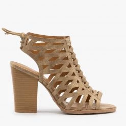 Qupid Shoes Caged Lace-Up Diva Heels