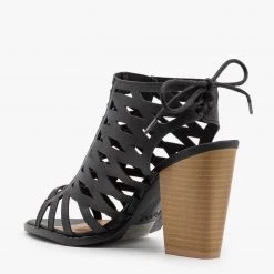 Qupid Shoes Caged Lace-Up Diva Heels